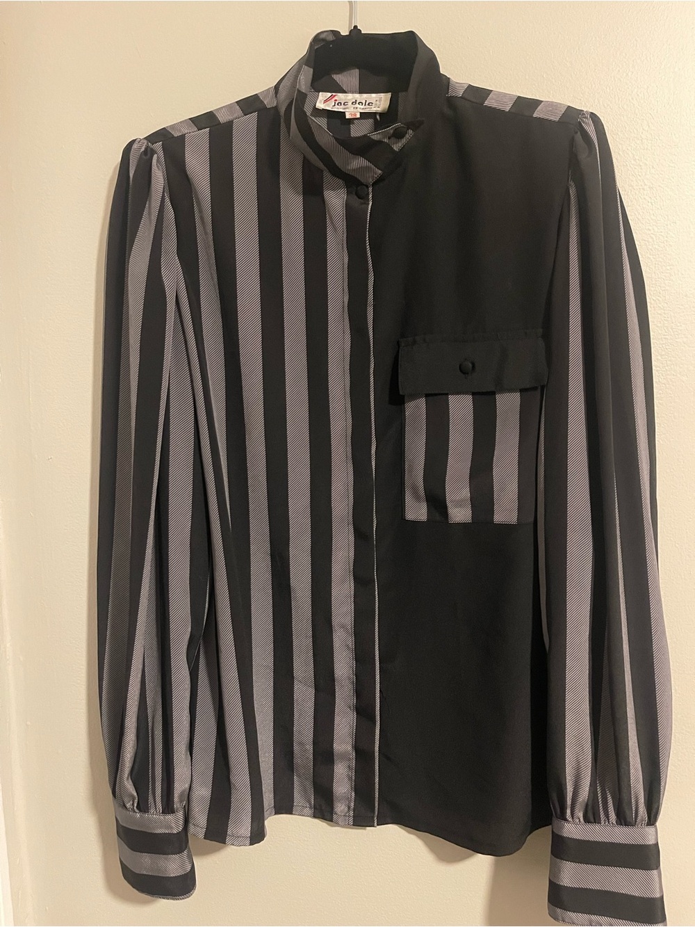 Vintage Jac Dale Black Grey Striped Avant Garde Blouse Size 38